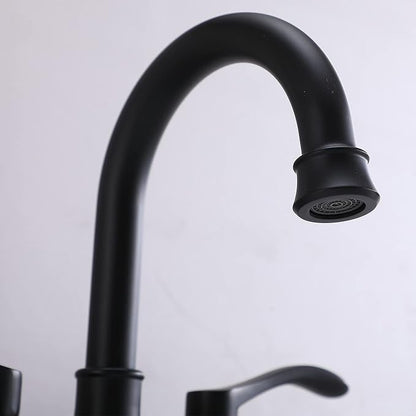 Matte Black Bathroom Sink Faucet, 2-Handle 4 Inch Centerset Lead-Free Modern Commercial, 360 Swivel High-Arc Spout Lavatory Vanity Faucets Set for Bathroom Sink with Pop-up Drain  Water Hoses