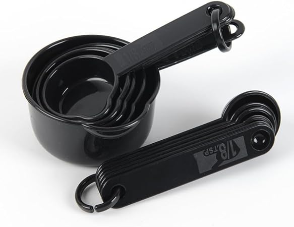 Plastic Measuring Cups and Spoons Set of 11, Kitchen Measuring Cups and Spoons Set for Dry  Liquid Ingredients, 5 Measuring Cups  6 Measuring Spoons Set for Cooking  Baking Color Black