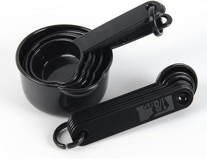 Plastic Measuring Cups and Spoons Set of 11, Kitchen Measuring Cups and Spoons Set for Dry  Liquid Ingredients, 5 Measuring Cups  6 Measuring Spoons Set for Cooking  Baking Color Black
