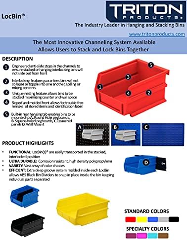 Triton Products LocBin (3-210B-6) 5-3/8 In. L x 4-1/8 In. W x 3 In. H Blue Stacking, Hanging, Interlocking Polypropylene Bins, 6 CT