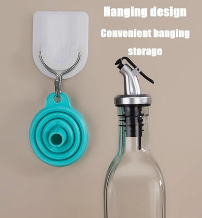 Collapsible Silicone Funnel for Kitchen, 2 Sizes Extra Wide Mouth Non-Spill Design, Leak-Proof Oil Bottle Filler with Hanging Hole for Cooking, Gasoline, Soy Sauce, Spices (Light Blue, Small)