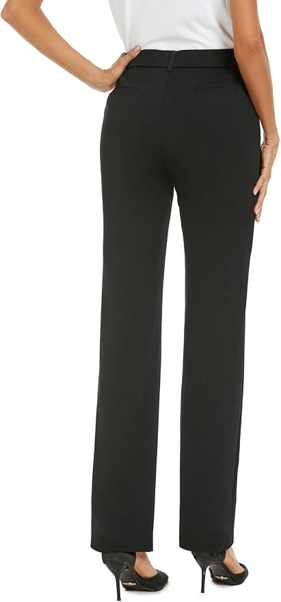 iChosy Women's Stretchy Straight Leg Dress Work Pants Business Office Casual Slacks with Pockets.