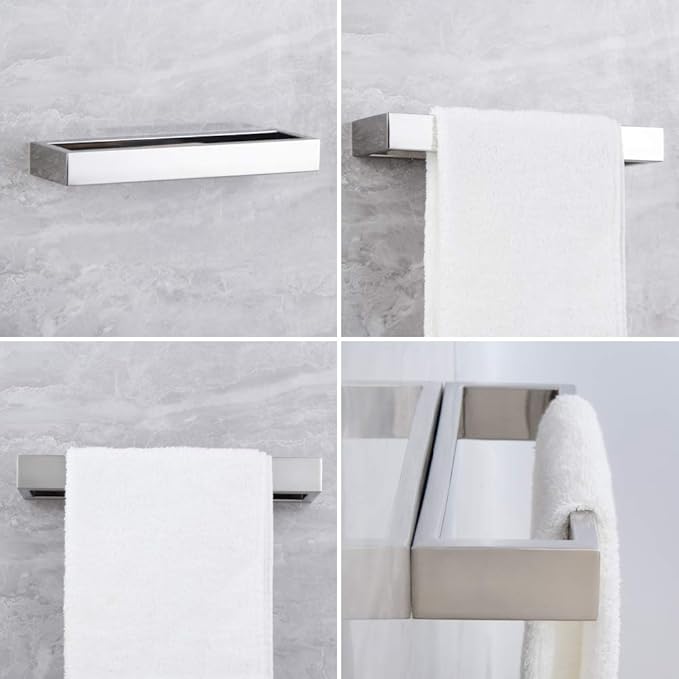 Bathroom Towel Ring Polished Stainless Steel Wall Mounted Hand Towel Bar Modern Square Style Towel Rack, D69018C