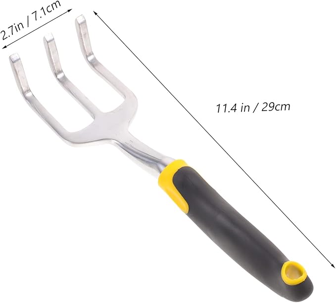 LIOOBO Garden Hand Cultivator Tool 3 Prong Tiller for Gardening Portable Digging Tool for Weeding and Soil Aeration Durable Magnesium Design