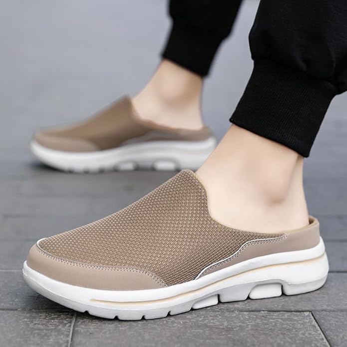 LLTMALL Men's Backless Mesh Walking Mules Shoes Comfort Slip on Garden Clog Slippers.