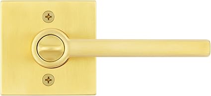 Kwikset Halifax Entry Door Handle with Lock and Key, Secure Keyed Reversible Lever Exterior, For Front Entrance and Bedrooms, Satin Brass, Pick Resistant Smartkey Rekey Security and Microban