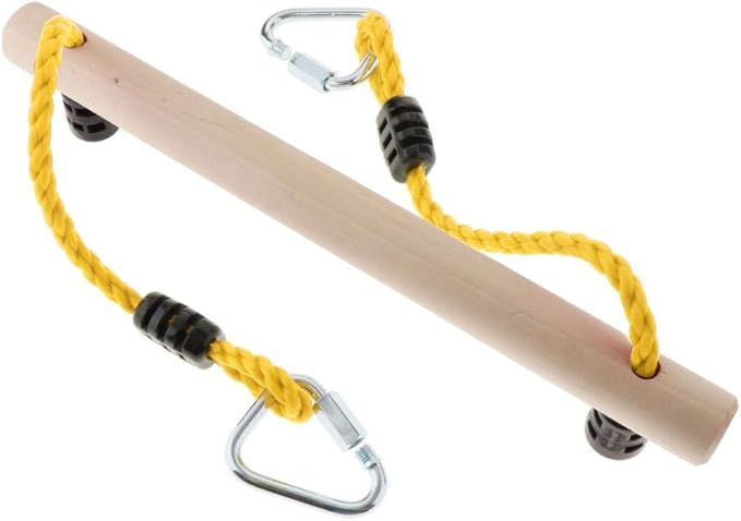 LoveinDIY Children Trapeze Swing Bar with Rings Wooden Rope Rod Gym Playset for Kids