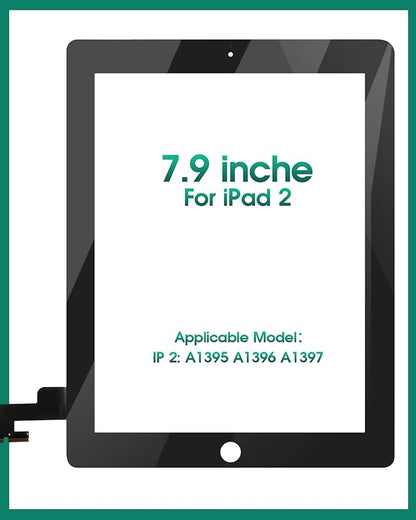SRJTEK for iPad 2 Touch Screen Replacement A1397 A1395 A1396 Touch Digitizer Glass Parts,with Home Button  Cameral Holder  Pre-Installed Adhesive  Middle Frame Bezel(Black)