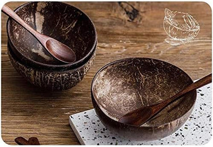 12-15cm Natural Coconut Bowl protection wooden bowl Coconut Wood tableware Spoon Set coco smoothie Coconut Kitchen Environmental (bowl)