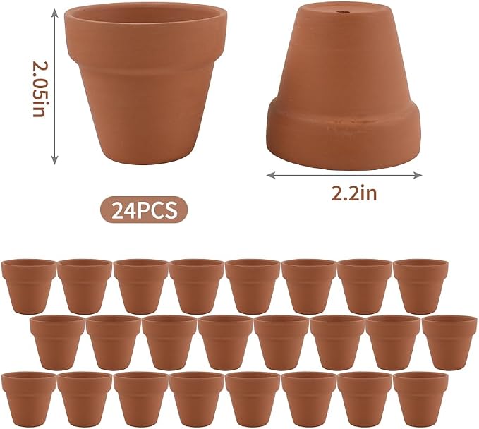 Mini Clay Pots, 24 Pcs 2" Terracotta Pottery Planters for Cactus, Succulents, Flowers DIY Crafts Home Kitchen Decor