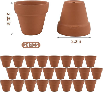 Mini Clay Pots, 24 Pcs 2" Terracotta Pottery Planters for Cactus, Succulents, Flowers DIY Crafts Home Kitchen Decor