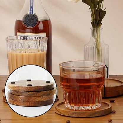 Acacia Wood Coasters with Lip for Drinks Round Coasters Set of 4, MDTARVF Beer Coaster Decor Beverage Cup Coasters Modern Bar Coasters Gift Best Coffee Table Coasters
