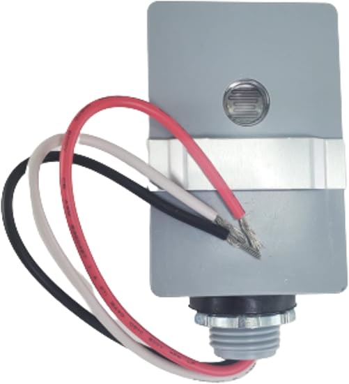Touch  Glow Outdoor Hardwired Stem Mount Light Control Sensor with Photocell with Light and Adjustment Slide Bar, Photocell Light Sensor for Outdoor Lighting Dusk to Dawn Sensor, Gray, EZ-351