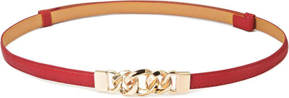 Glamorstar Women Skinny Belts for Dresses Thin PU Leather Waist Belt with Gold Buckle Fit Wait Size Up To 37"