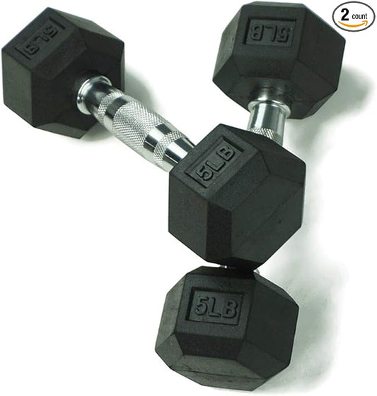 Pair of PowerFit Rubber Hex Dumbbells (5lb)