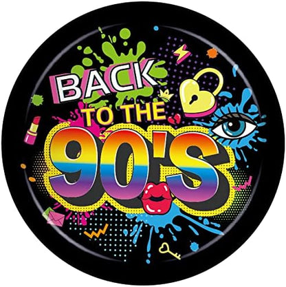 CC HOME 90s Birthday Paper Plates Napkins Back to The 1990s Disposable Tableware Set Hip Hop Baby Shower Party Supplies Tissue 90's Theme Cutlery Sets Serves 24 Guests for Party Plates Napkins 88PCS