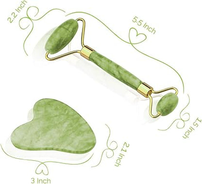 Gua Sha Facial Tools Set and Jade Roller for Face - 100 Real Natural Stone Beauty Massage Tool for Face, Eyes, Neck, Body - Anti-Aging Beauty Treatment