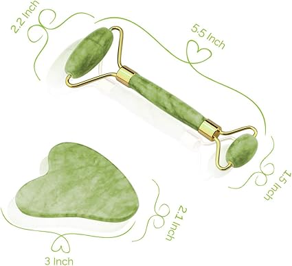 Gua Sha Facial Tools Set and Jade Roller for Face - 100 Real Natural Stone Beauty Massage Tool for Face, Eyes, Neck, Body - Anti-Aging Beauty Treatment