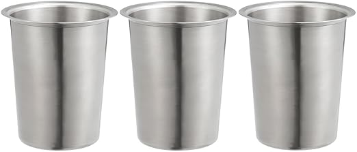 OCS Parts Pro Series Set of Three Stainless Steel Utensil Organizer Cups | 5 Inch Cups for Flatware, Kitchen Utensils, Silverware, Straws, Pens and Pencils
