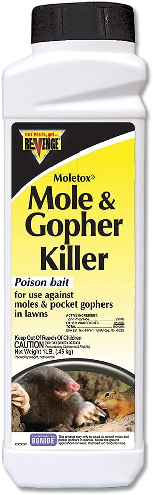 REVENGE Moletox Mole  Gopher Killer Poison Bait Granules, 1 lb. Ready-to-Use Control for Pocket Gophers in Lawn