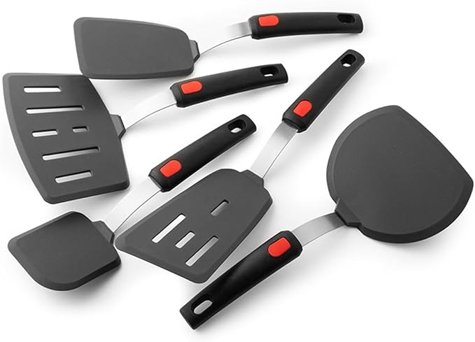 1-Piece Large Solid Spatula Stainless Steel Handle Silicone Cooking Flipper Frying Spatula Household Iron Plate Cooking Turner Flexible Kitchen Utensils for Pancake Eggs Fish Burger