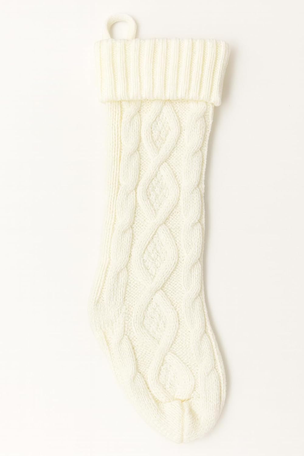Cozy Holiday Cable Knit Stocking, White Chunky Knit, 12 x 4 Inches, Foldable Cuff Design, Traditional Winter Holiday Mantel Decor Valentines Day Christmas