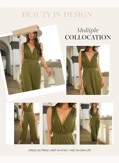 Dokotoo Sleeveless Jumpsuit Wrapped V Neck Elegant for Womens Dressy Casual 2025 One Piece Romper Outfits