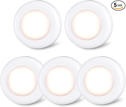 STAR-SPANGLED Push Tap Light, 2.8 Mini Night Touch LED Puck Lamp, Portable Under Cabinet Lighting AAA Battery Operated Powered, DIY Stick On Lights for Closet, Counter, Kitchen, Warm White, 5 Pack