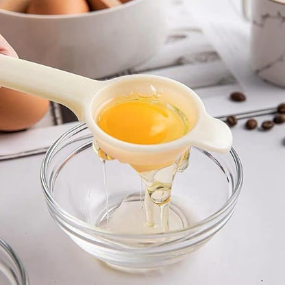 Beige plastic egg separator, white egg yolk separator with long handle, quick and easy white yolk filter baking tool, easy creative kitchen accessories of