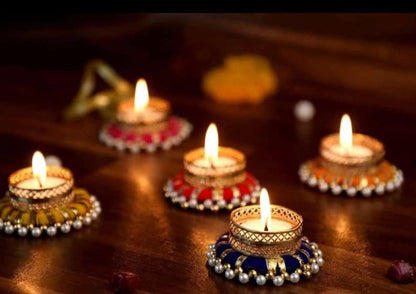 India Gift Hub Multi Color Candle Tea Light Holders Handmade Diyas Home Decor Table Top (Pack of 15)