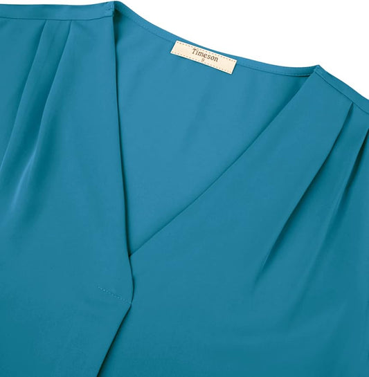 Timeson Women's V Neck Chiffon Blouse Ruffle Sleeve Ladies Work Shirts