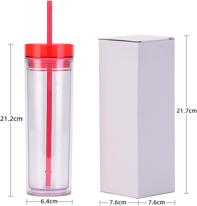450ml/15.5oz European And American Style Fashionable Water Cup, Double-Layer Transparent Straight Cup-Transparent and colorless