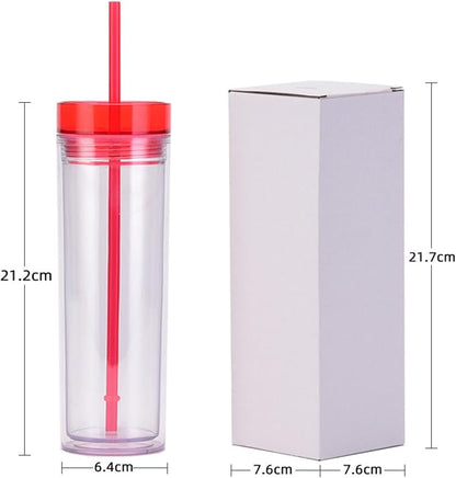 450ml/15.5oz European And American Style Fashionable Water Cup, Double-Layer Transparent Straight Cup-Transparent and colorless