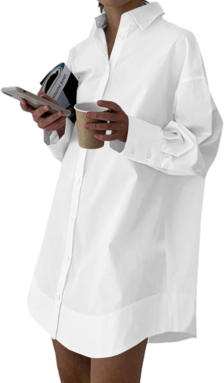 Versatile shirt dress with v-neck, button-down, and soft fabric for everyday comfortable and fashionable wear. Check it out on -