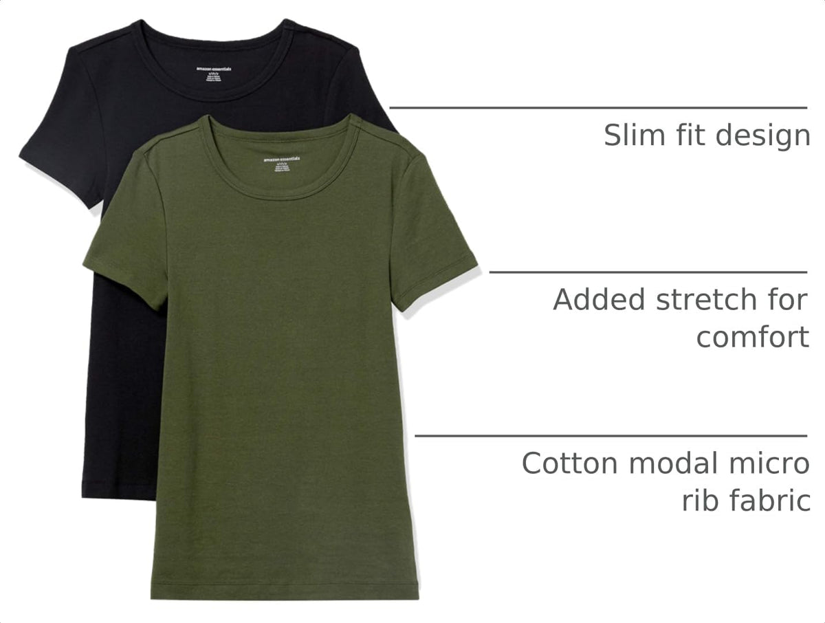 Essentials Women's Slim-Fit Short-Sleeve Crewneck T-Shirt, Pack of 2