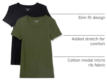Essentials Women's Slim-Fit Short-Sleeve Crewneck T-Shirt, Pack of 2