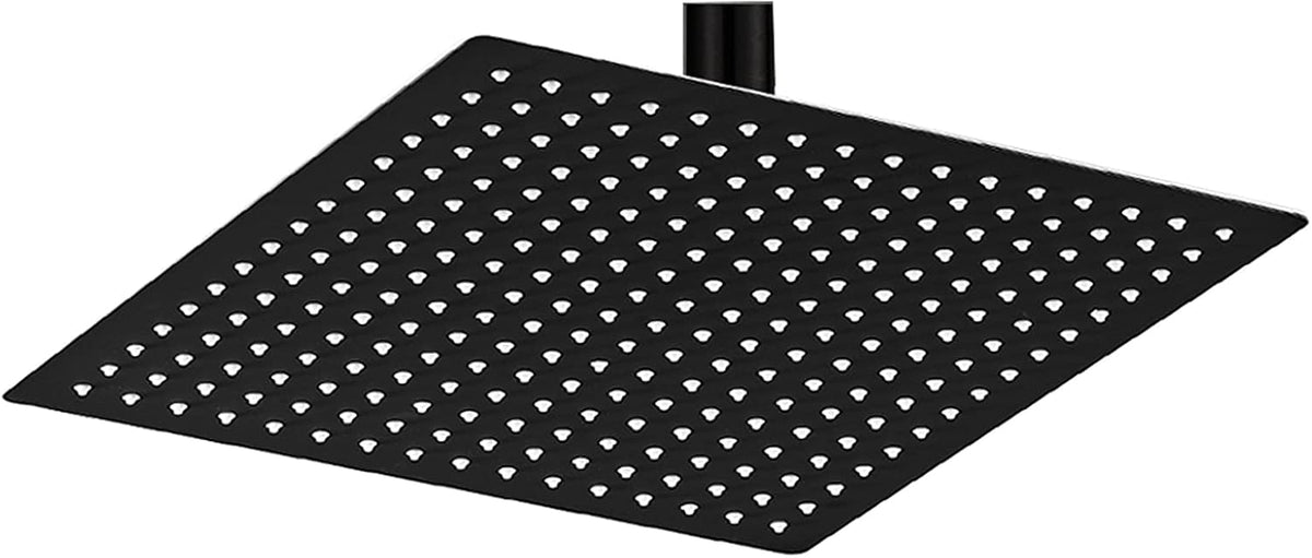 12 Inch Rain Shower Head, 12" Square Rainfall & High Pressure Stainless Steel Bath Showerhead, 1/16" Ultra Thin, Waterfall Full Body Coverage with Silicone Nozzle, Matte Black Finish