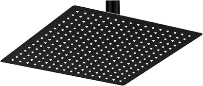 12 Inch Rain Shower Head, 12" Square Rainfall & High Pressure Stainless Steel Bath Showerhead, 1/16" Ultra Thin, Waterfall Full Body Coverage with Silicone Nozzle, Matte Black Finish