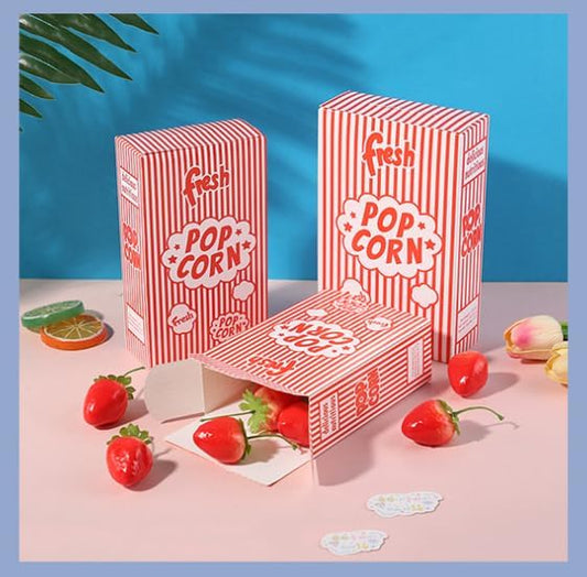 20pcs Popcorn Boxes Paper Popcorn Bags Container Bulk Red White Popcorn Cups Bucket for Popcorn Movie Theater Party Supplies