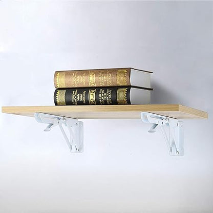 2 Pcs Black Metal Triangle Folding Shelf Bracket Support Wall Bracket, Long Release Arm,Max. Load Approximately 60KG132lb (Black,White)