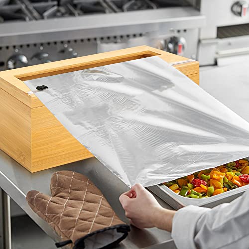 18 Inch Plastic Wrap Dispenser with Cutter & Roller, Heavy Duty Bamboo Commercial Film Wrap Holder for 3000ft Food Service Cling Film, 1000ft Foil, Butcher/Freezer/Kraft Paper