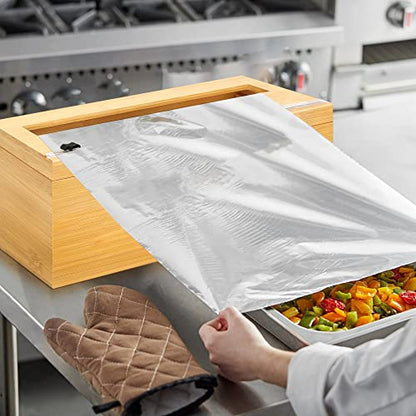18 Inch Plastic Wrap Dispenser with Cutter & Roller, Heavy Duty Bamboo Commercial Film Wrap Holder for 3000ft Food Service Cling Film, 1000ft Foil, Butcher/Freezer/Kraft Paper