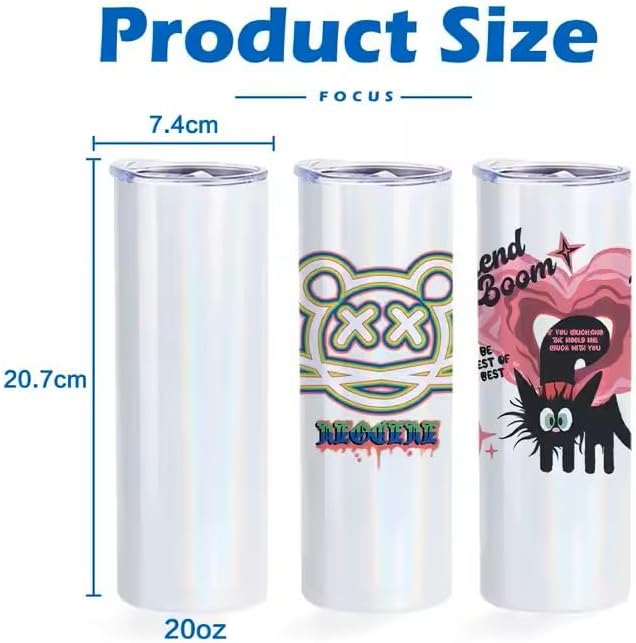 FEDAEE Sublimation Tumbler 20 oz 1 Piece Modern Stainless Steel Insulated Straight Tumbler with Lid, Individual Box