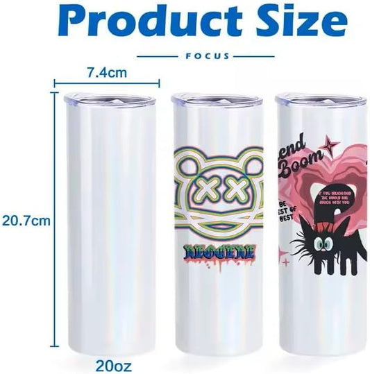 FEDAEE Sublimation Tumbler 20 oz 1 Piece Modern Stainless Steel Insulated Straight Tumbler with Lid, Individual Box