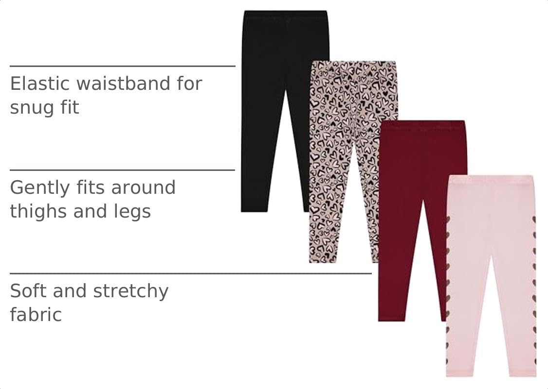 Kids Girls Fall Fashion Stretch Leggings Comfortable Bottoms Set 4 Pack Bundle