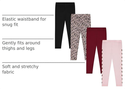 Kids Girls Fall Fashion Stretch Leggings Comfortable Bottoms Set 4 Pack Bundle