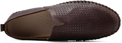 Men's Genuine Leather Loafer Shoes Slip On Soft Walking Shoes Perforated Driving Shoes