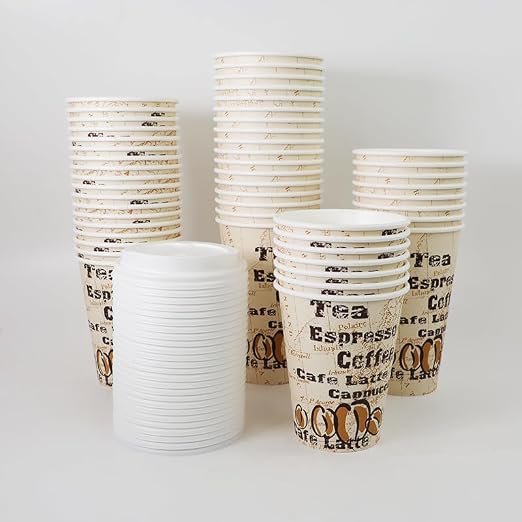 Basics Disposable Hot Paper Coffee Cups with Lids, to Go, Leak-Proof, for Hot and Cold Drinks, 12 oz, 100-Count