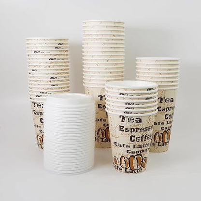 Basics Disposable Hot Paper Coffee Cups with Lids, to Go, Leak-Proof, for Hot and Cold Drinks, 12 oz, 100-Count