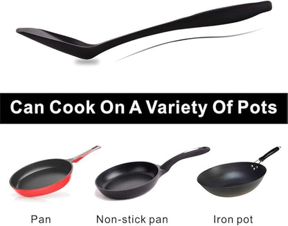 Silicone Wok Turner, Heat Resistant Solid Silicone Stir Fry Spatula for Non Stick Cookware (Black)